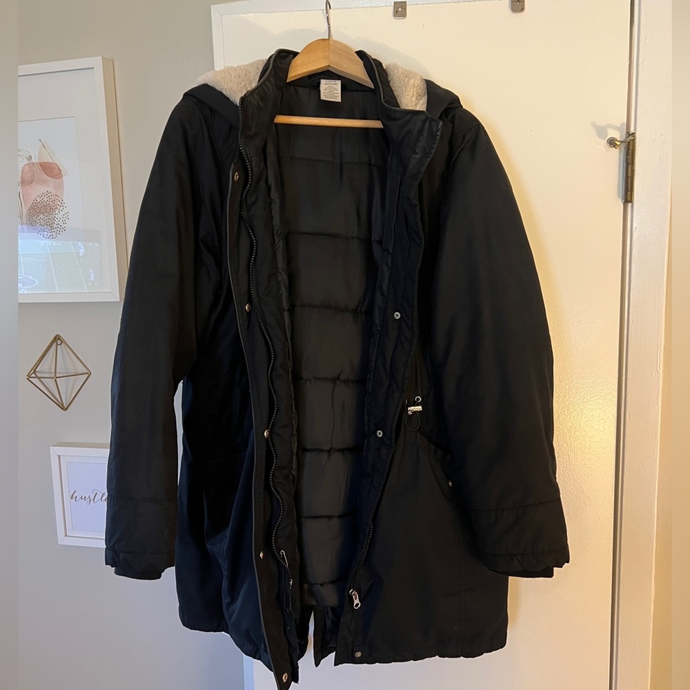 Black puffer style winter coat